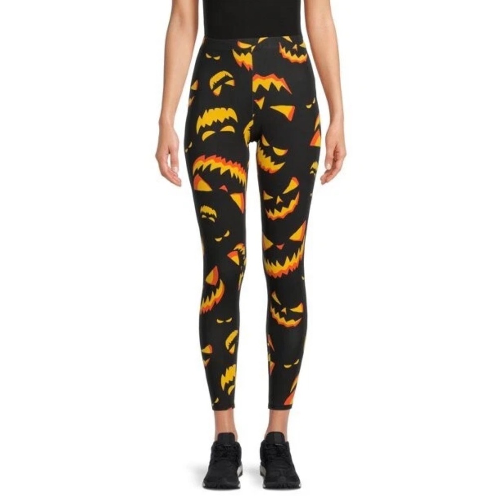No Boundaries Halloween Pumpkin Jack-O-Lantern Leggings Black and Orange Holiday